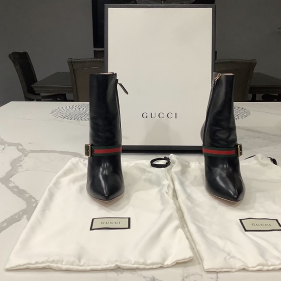 COPY - Gucci Sylvia Grosgrain-Trimmed Leather Ankle Boots. Size: 38. Color: Bla… - Picture 10 of 10